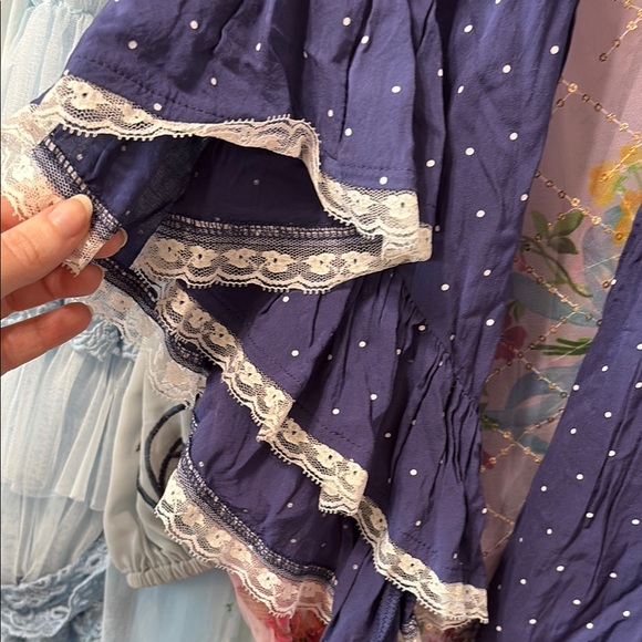 Navy Blue Dress with White Polka Dots and Lace Trim - ModCloth - Picture 4 of 5